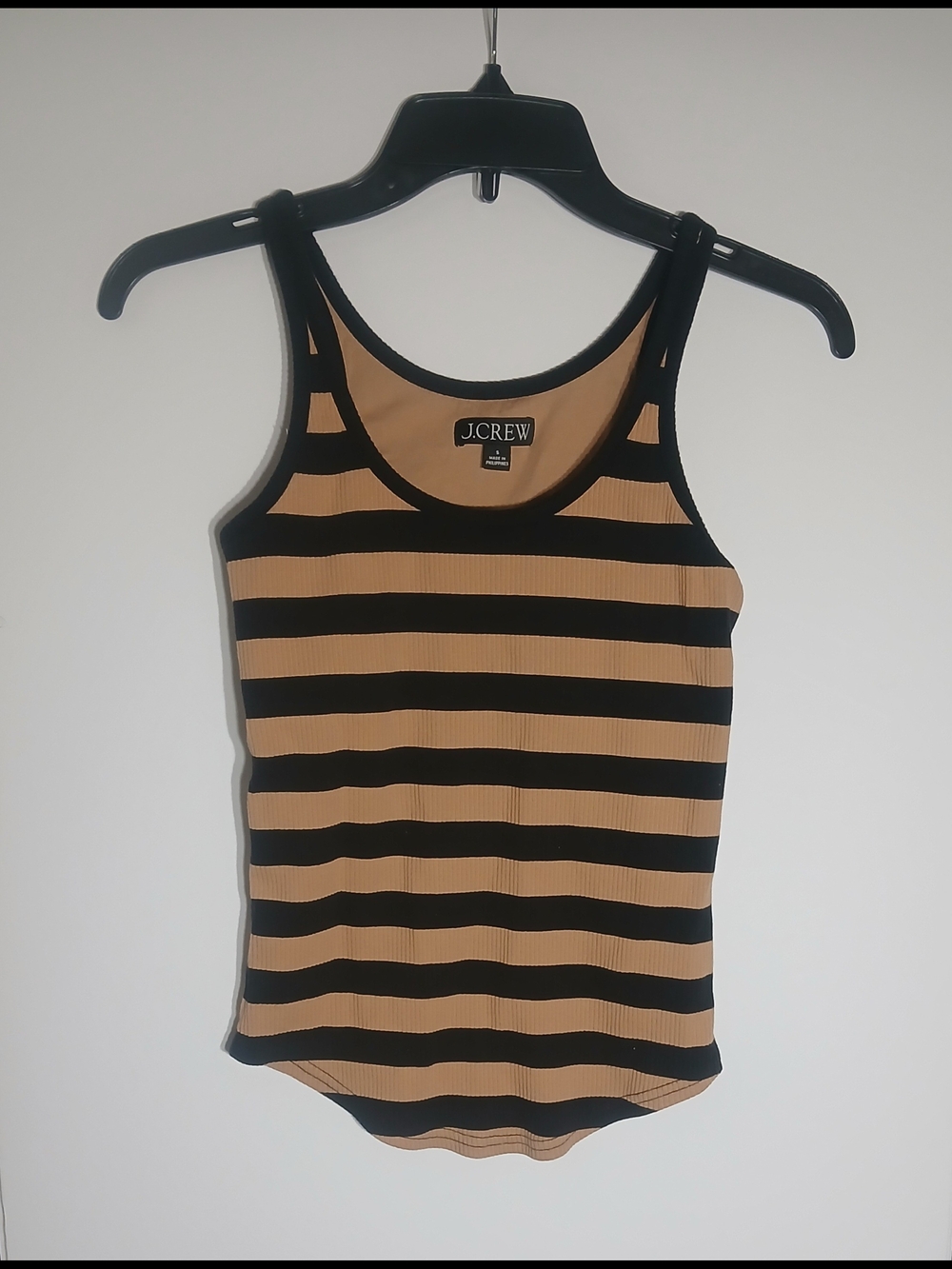 J.Crew Black and Tan Striped Ribbed Tank Top S